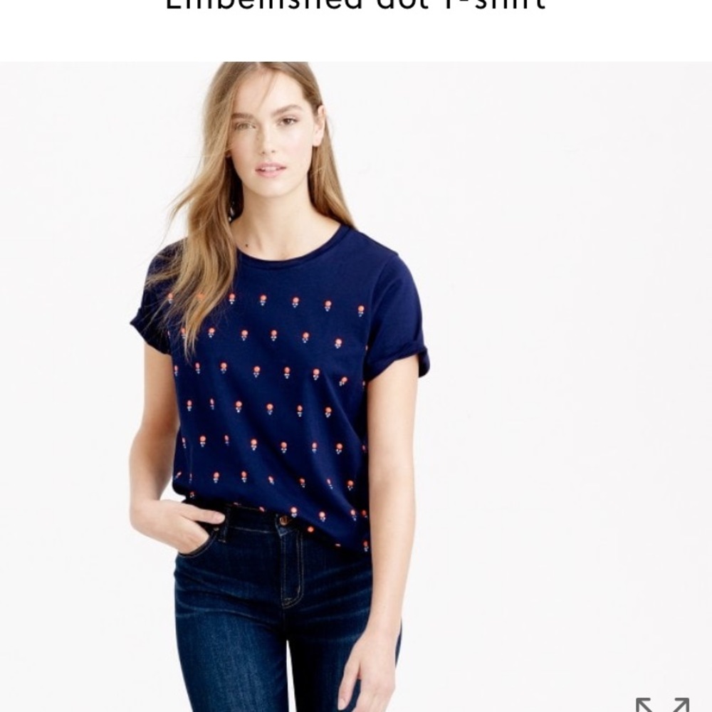 J Crew Embellished Dot T Shirt Navy Blue Xsmall